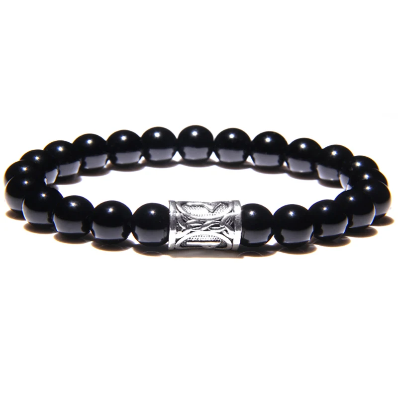 

Black Onyx Beads Bracelet Men Natural Stone Black Agates Beaded Energy Yoga Balance Bracelets Silver Charm for Women Men Gifts