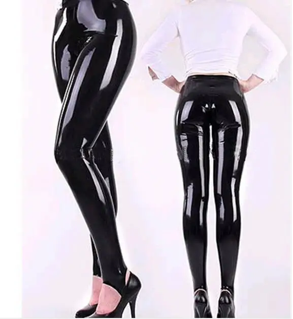 Women-s-Black-High-Waist-Latex-Exotic-Pants-Leggings-Skinny-Rubber-Trousers-Plus-Size