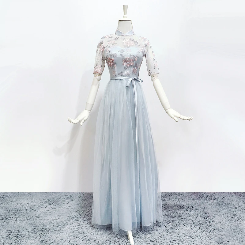 

Bridesmaid Dresses Half Sleeves Wedding Party Formal Wedding Sexy Junior Women Ladies Embroidery Sashes Dress Back of Bandage