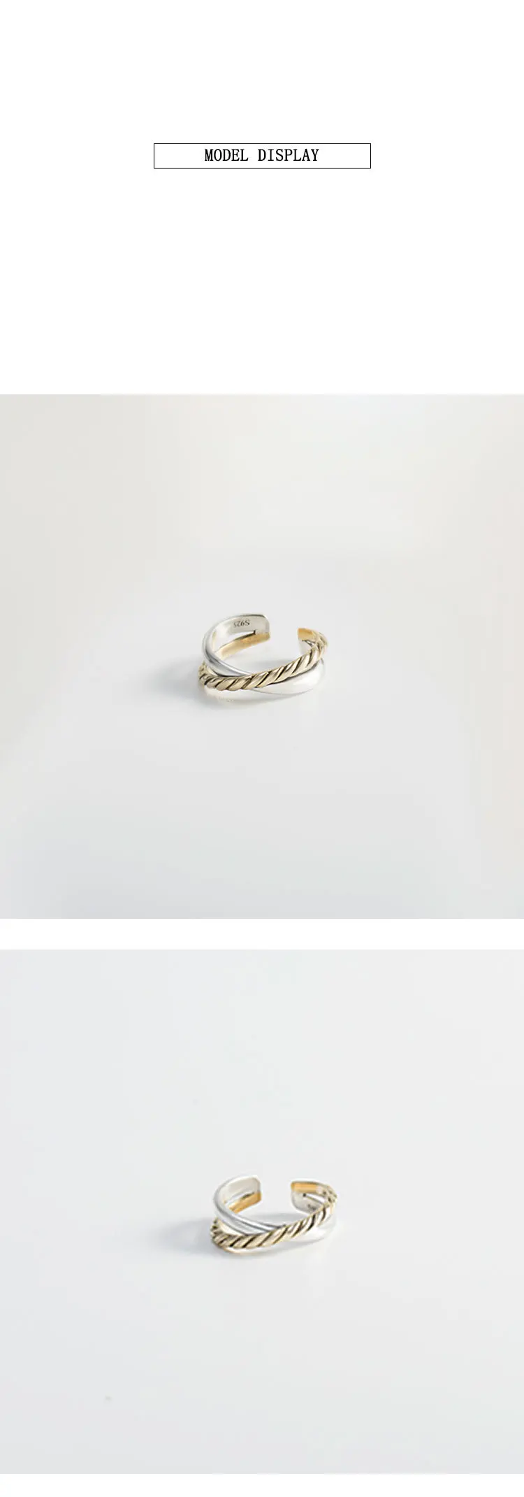 Шанис натуральная 925 пробы серебро Твист Gold& Silver Cross открытые Регулируемые кольца для Для женщин подарок