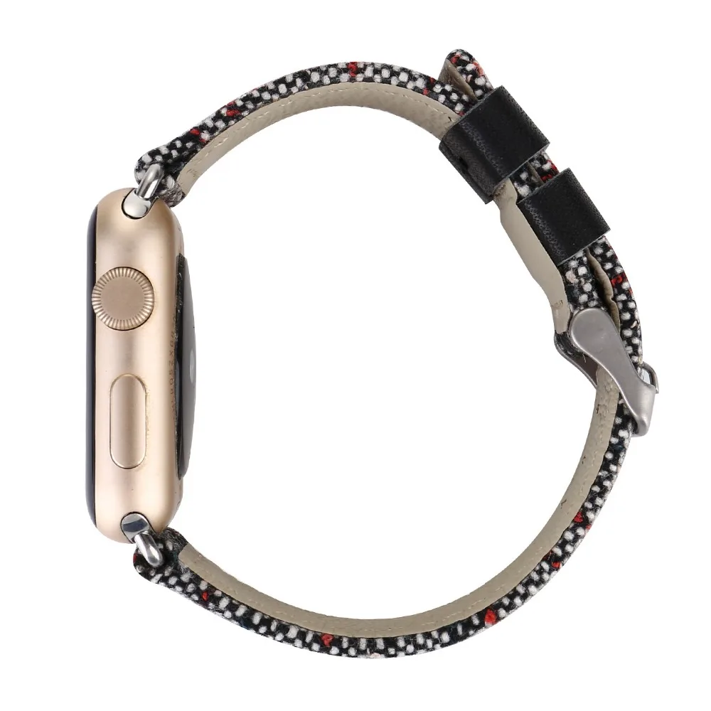 38/42 мм, ремешок для Apple Watch, ремешок из натуральной кожи Для мужчин модные Повседневное наручных часов iWatch, ремешок заменить Для мужчин с Т-образным ремешком в адаптированном металлическом льняной узор
