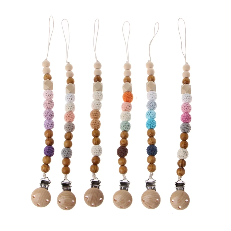 

Gradient Baby Pacifier Clip Dummy Holder Cotton Chain Wooden Beads Crochet JUL17-A
