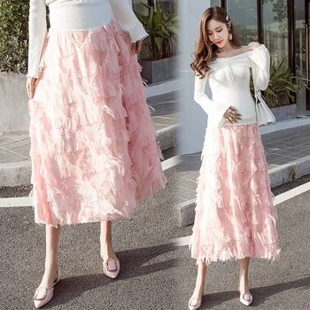 

023# Tassele Maternity Long Skirt Elastic Waist Adjustable Belly Skirt Clothes for Pregnant Women Spring Fashion Sweet Pregnancy
