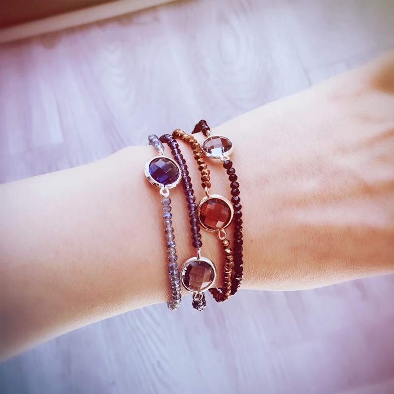 Grey Black Crystal Bracelet Best Holiday Bracelets for Girls, Summer Geometric Jewelry