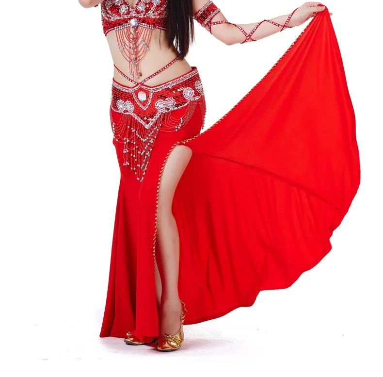 Одежда для танца живота с одним разрезом, костюмы для танца живота, юбки для танцев, платье для выступлений, высокое качество, юбка для Танцев Живота - Цвет: Red