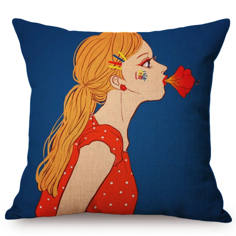Beautiful Girl Lonely Story Cotton Linen Cushion Cover Home Office Sofa Pillow Case Pillows Decorative Cushion Covers Pillowcase M072-2