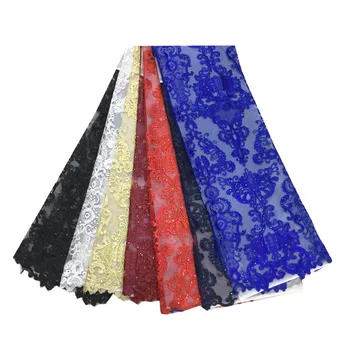 

African French Lace Fabric Flower Tulle African Lace Fabric High Quality African Tulle Lace Fabric with sequins xb2-8