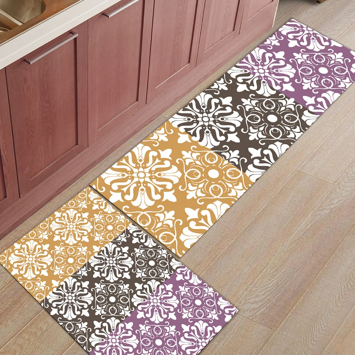 2 шт. кухонные подстилки И КОВРИКИ НАБОР современный классический европейский узор этнический коричневый черный фиолетовый домашний декор Нескользящая область бегун