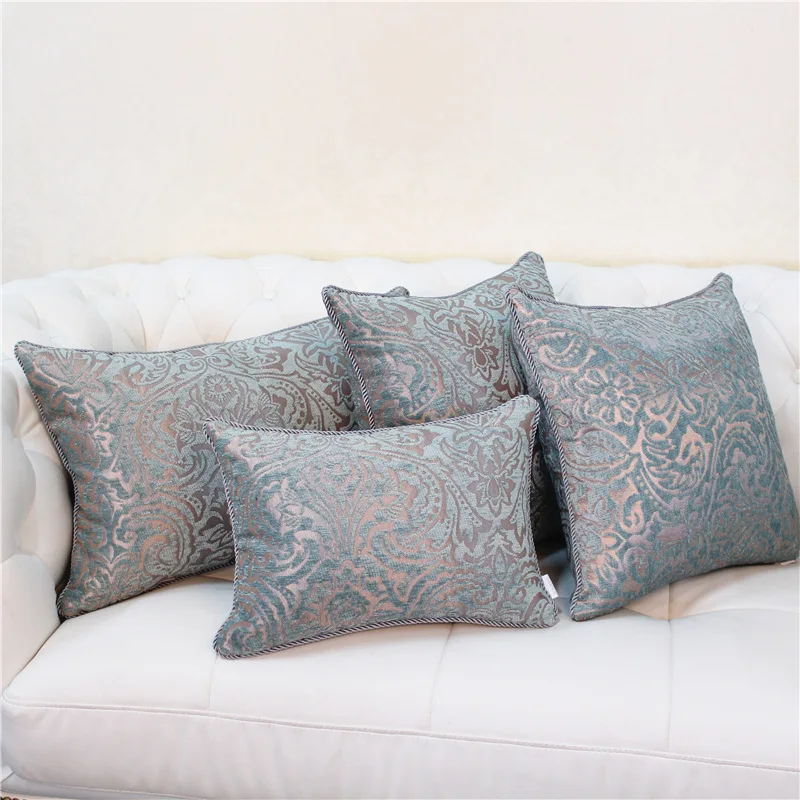 Blue Floral Embroidered pillow covers decorative for sofa Jacquard