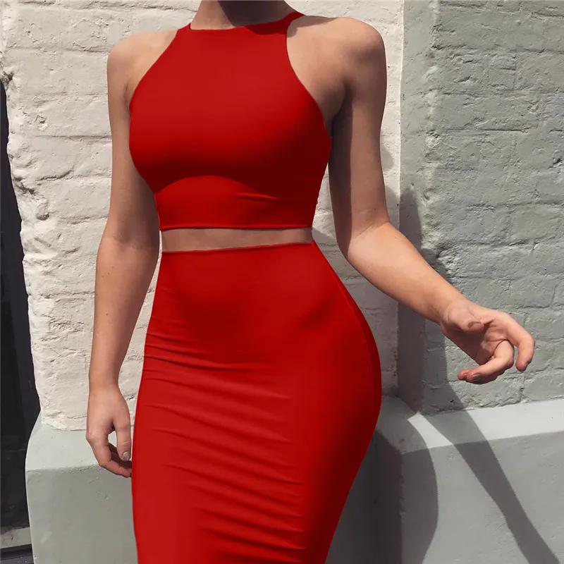 

New 2019, women's new vest, hips, sexy two-piece, knee-length dress, sleeveless, sexy trapezoidal dress, suitable for women