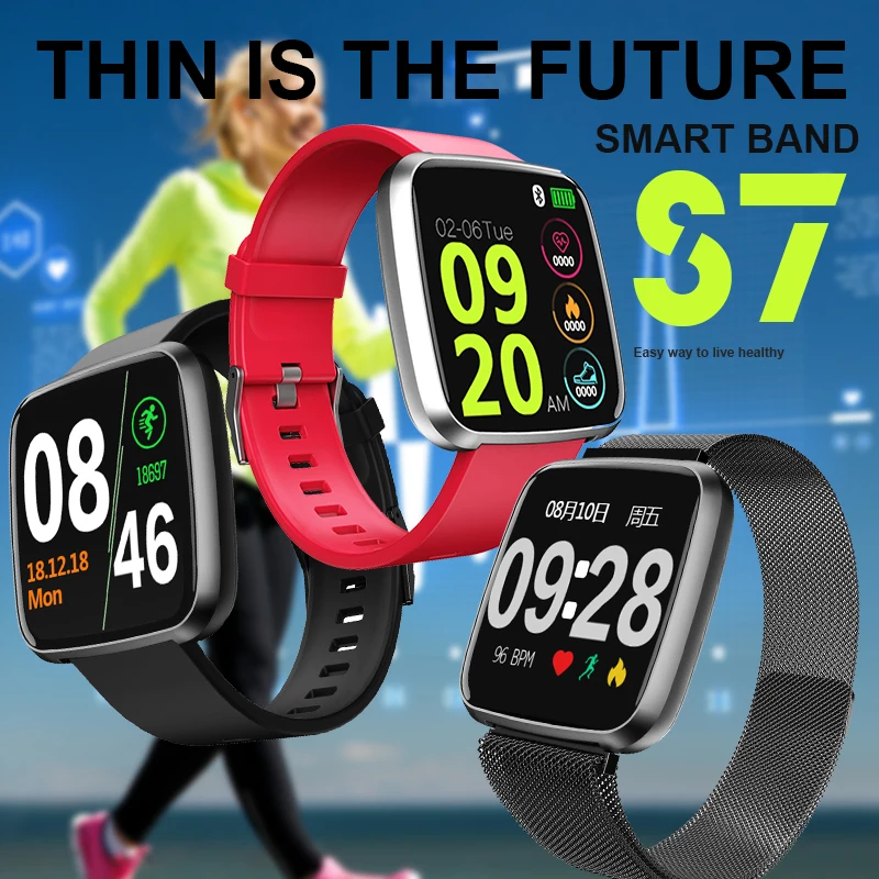 

S7 Sports Waterproof Smart Watch Fitness Tracker Heart Rate Blood Pressure Monitor Smart Reminder Functions Smartwatch PK Q9 Y7
