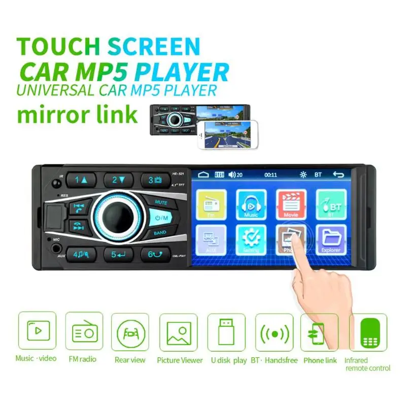 4.1 inch 1DIN 12V Bluetooth Auto Car Stereo hands-free calling USB AUX Input Radio In Dash Head Unit touch screen micro