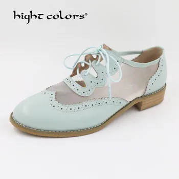 

Flats British Style Oxford Shoes Women Spring Leather Oxfords Flat Heel Casual Shoes Lace Up Womens Shoes Retro Brogues