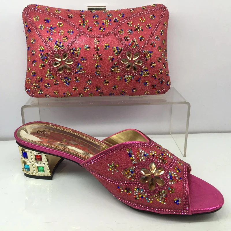 New Arrival Pink Color Matching Women Shoes and Bag Set Decorated with