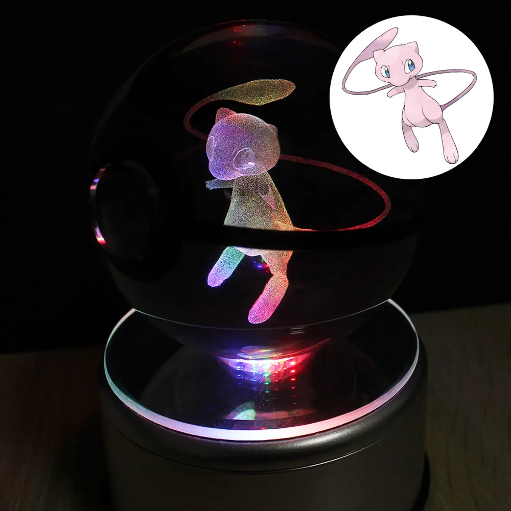 Kristall Pokemon Mew 3D LED Tischlampe Nachtlicht Nachtlamp Geschenk Pokeball 