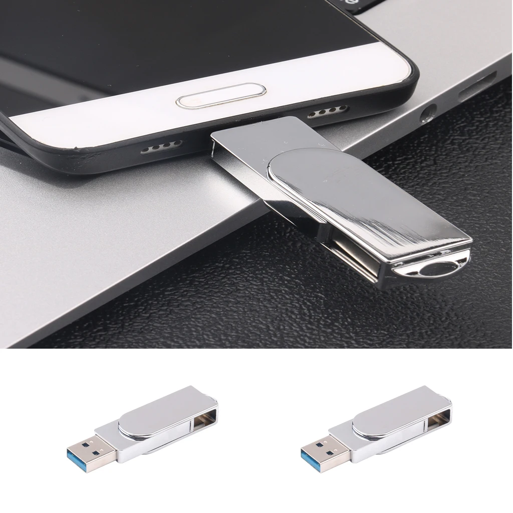 2x USB3.0 Flash Drive,Dual Pen Drive USB Type-C U Disk Swivel Design  16GB