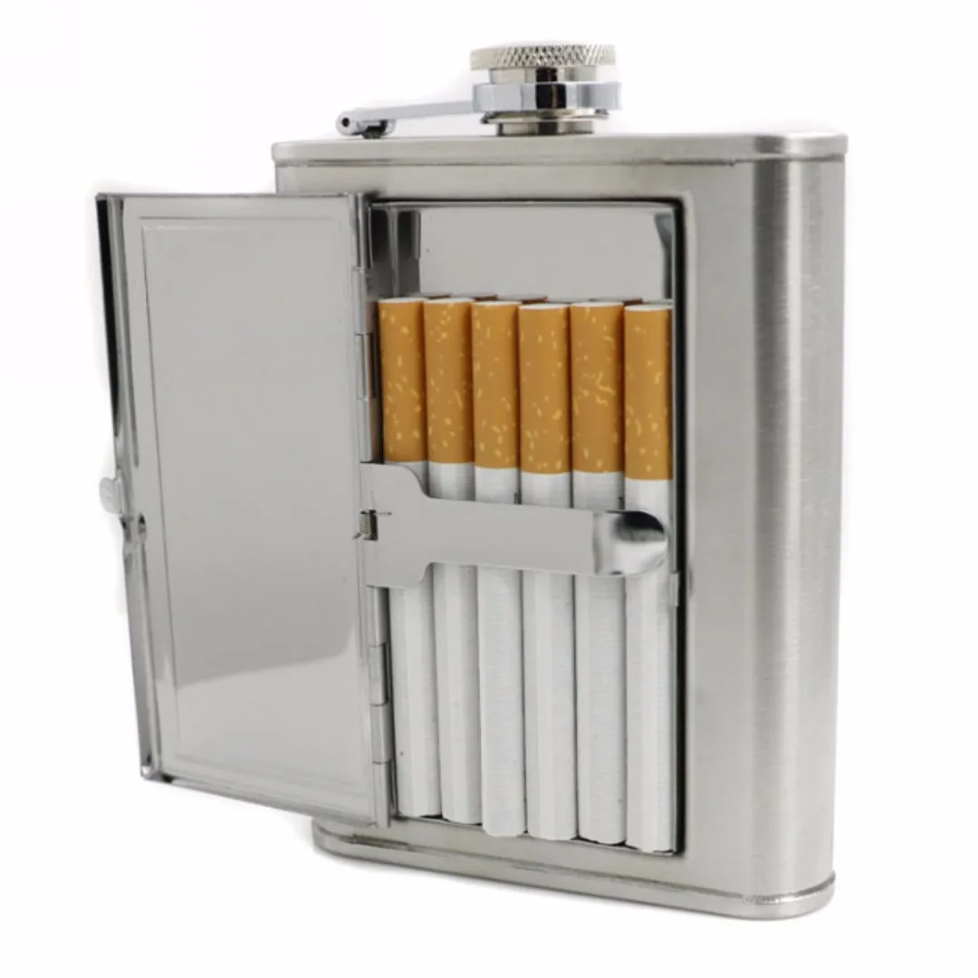 Portable Stainless Steel Liquor Wine Alcohol Flagon Hip Flask + Cigarette Case Black 2018 New