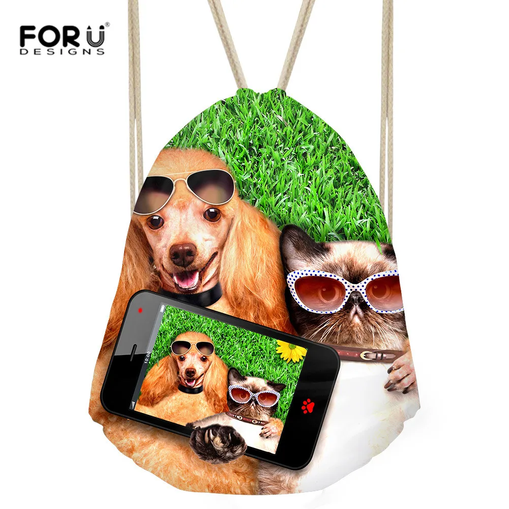 FORUDESIGNS Для женщин Drawstring Сумка Прохладный Собаки Cat путешествия косметичка для девочек женские косметички чехол строка Тканевая обувь сумка