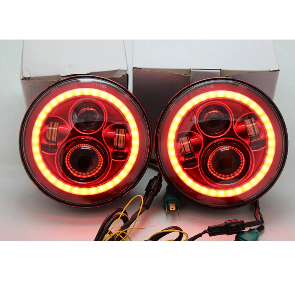  2 X Wrangler 7 Inch 40W Red LED Headlight with Red Halo Ring DRL Headlamps For Jeep Wrangler JK for - 32810805263