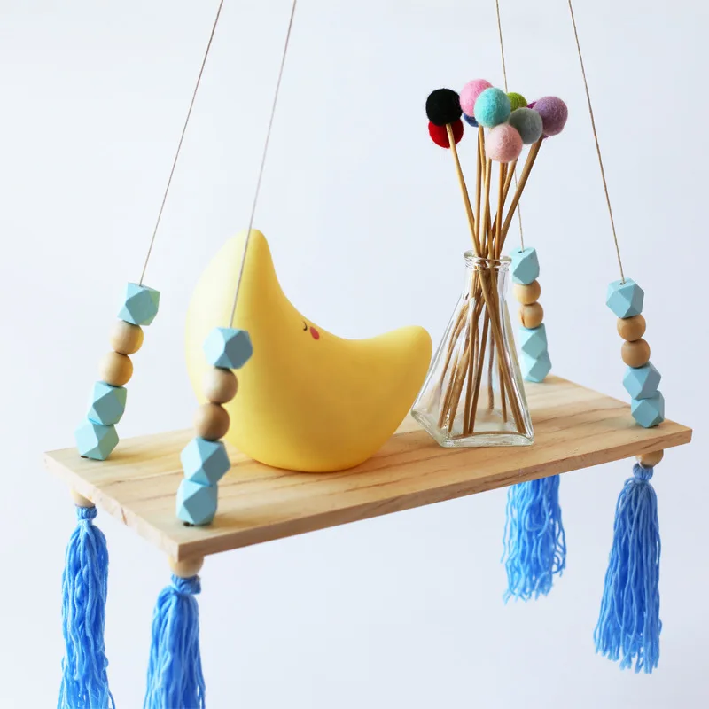 الشمال نمط نوم رف جدار DIY الأصلي خرزات خشبية تخزين الرف منظمة سوينغ الرف ديكور المنزل الاطفال حزب ديكور هدية