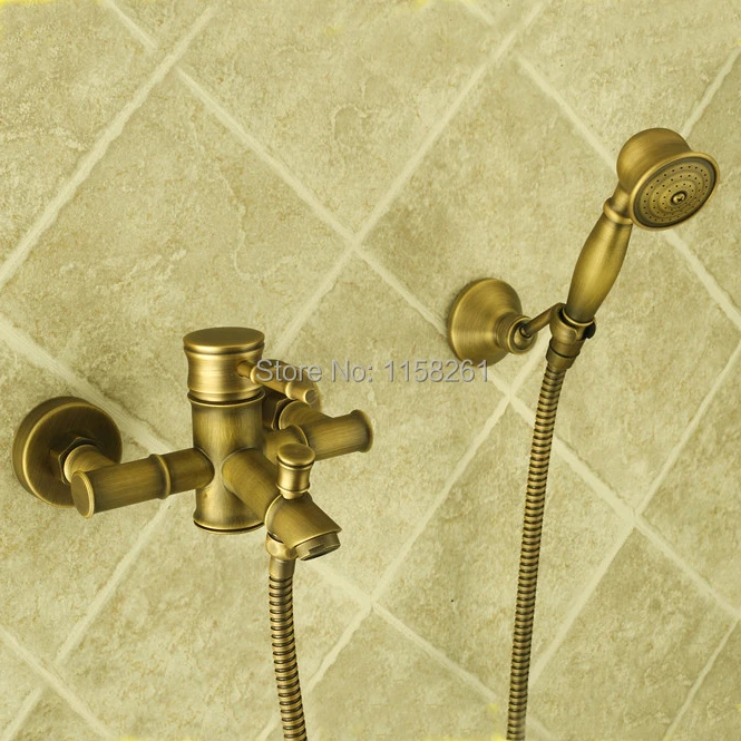 

Bathtub Faucets Bamboo Shower Faucet Mixer Tap Antique Bronze Brass Bath Shower Faucet Set Bathtub Faucet Torneira Bath ZLY-6759