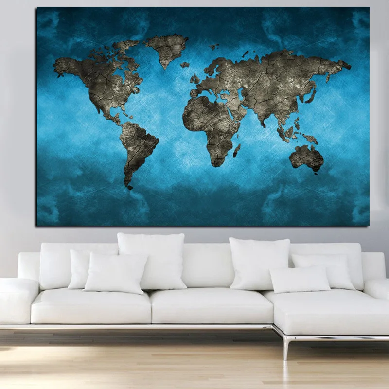 Abstract 3D World Map Canvas Painting Modern World Map HD Print On Canvas for Office Meeting Room Picture Wall Art Cuadros Decor