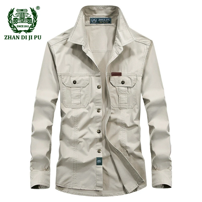 Vente Grande Taille M 6XL qualité Militaire chemise 2018 Europe hommes automne casual marque afs jeep homme printemps 100% longue en coton chemises manches