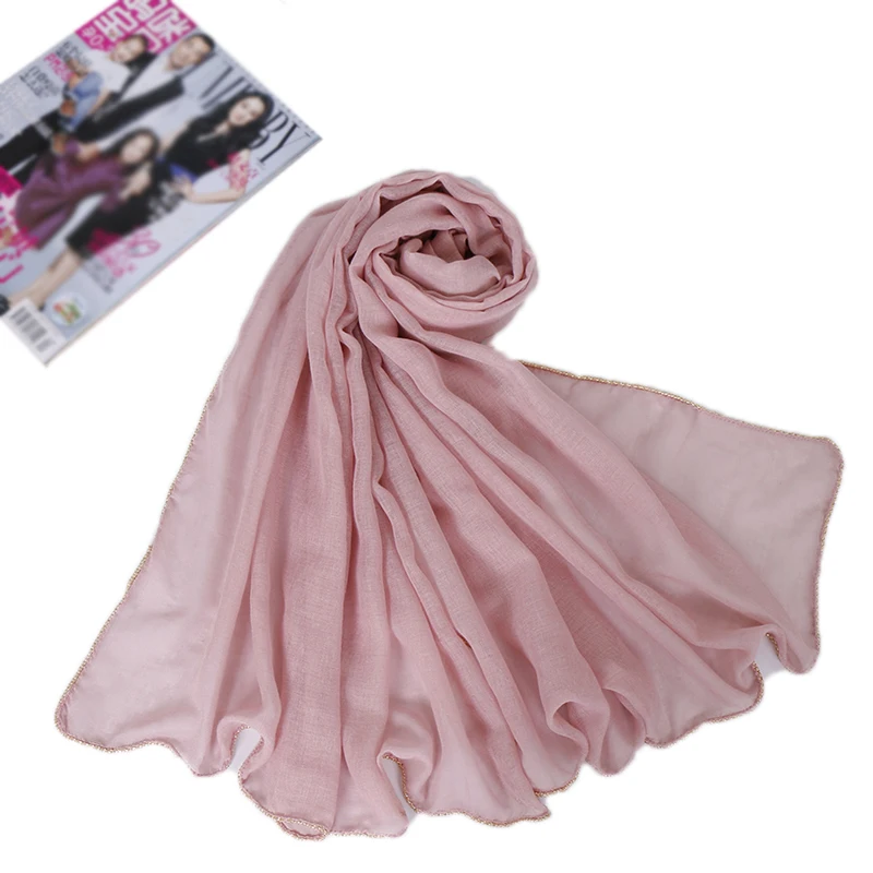 Сплошной хиджаб шарф золотые бусины мусульманин хлопок шарфы с изображением цепи плотная палантин шаль Макси модная головная повязка длинные шарфы 180*80 см