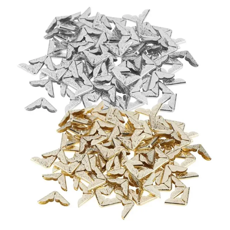 

100pcs Book Tone Scrapbooking Albums Corner Protectors Folders Corner Protectors Sliver Gold Card File Menu Metal Book