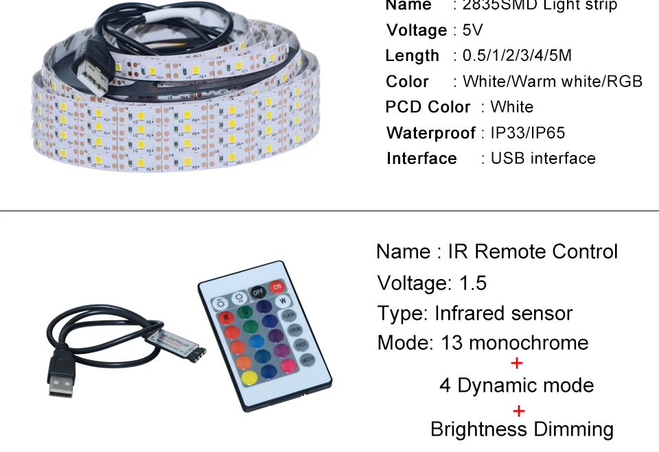 5 В USB RGB Светодиодные ленты света 2835 60 светодиодный s/m светодиодный диода лента свет HDTV Настольный ПК фонового освещения 3 17 24 ключевых
