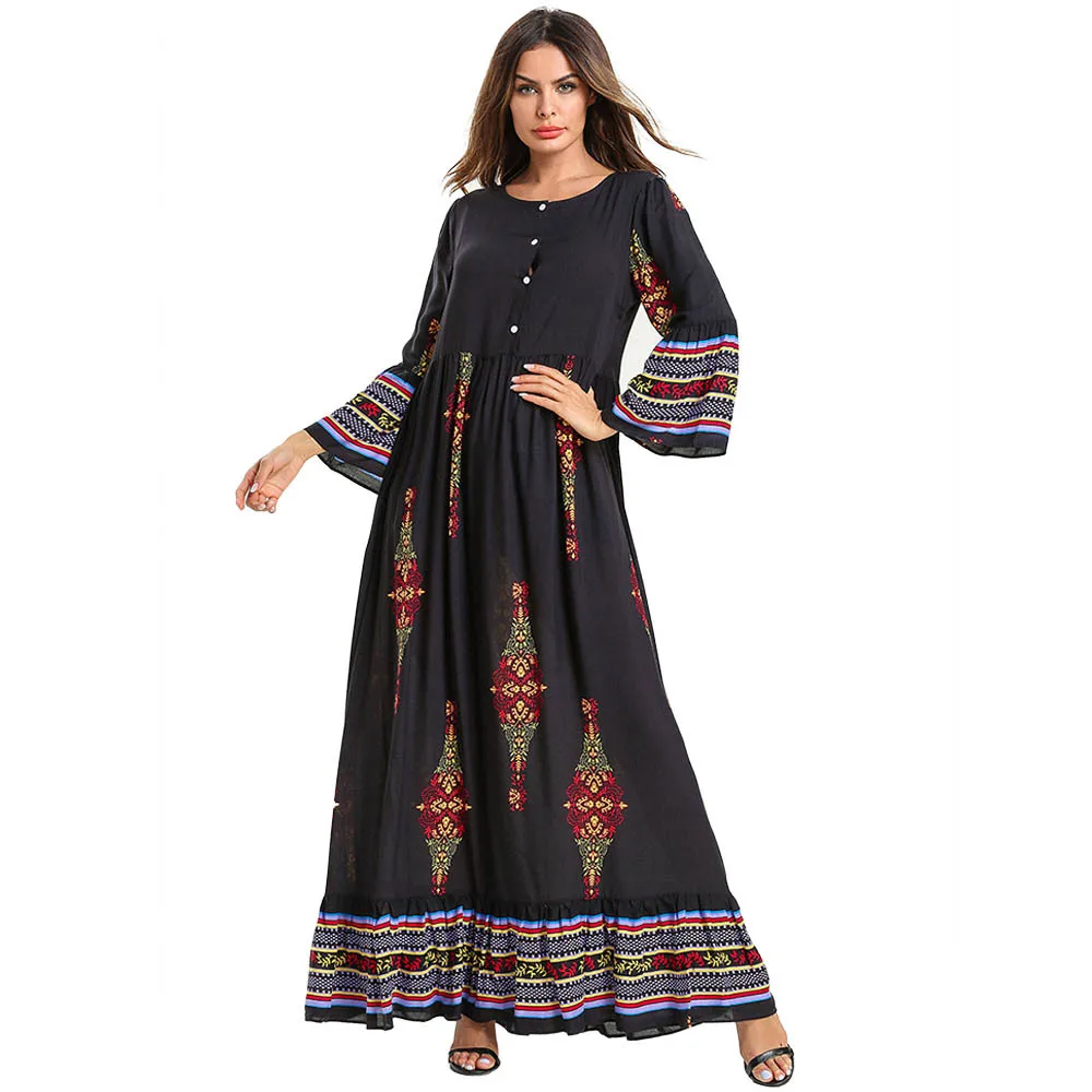 

Fashion Long Sleeve Plus Size Women's Front Open Breastfeeding Print Casual Dress
