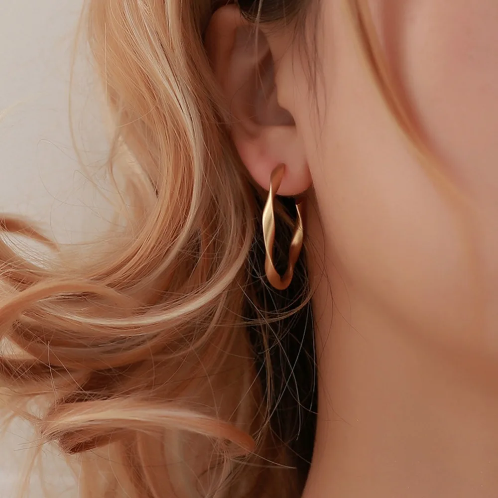

Matte Gold Open Twisted Hoop Earrings Geometric Circle Hoops Minimalist Metal Small Earrings for Women #289240