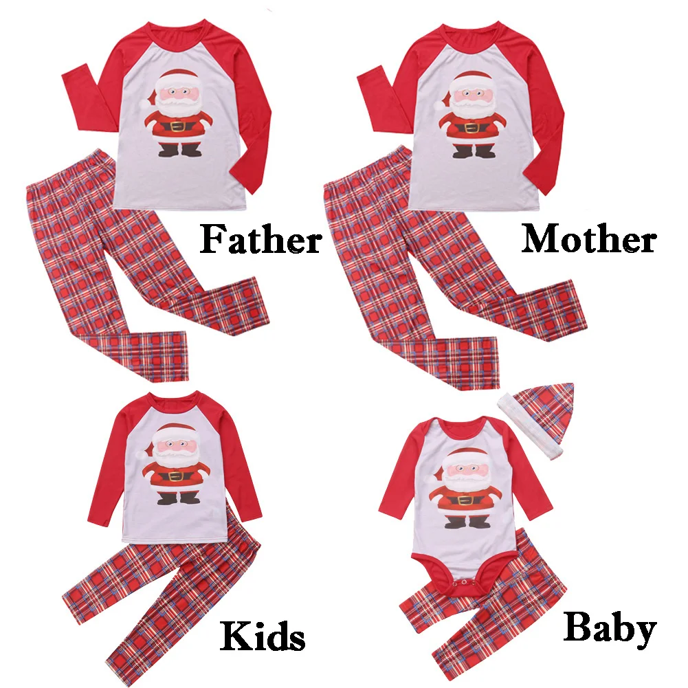 Рождественские одинаковые комплекты для семьи; хлопковые пижамы с Санта-Клаусом; одежда для сна с длинными рукавами для родителей и детей; одежда на год