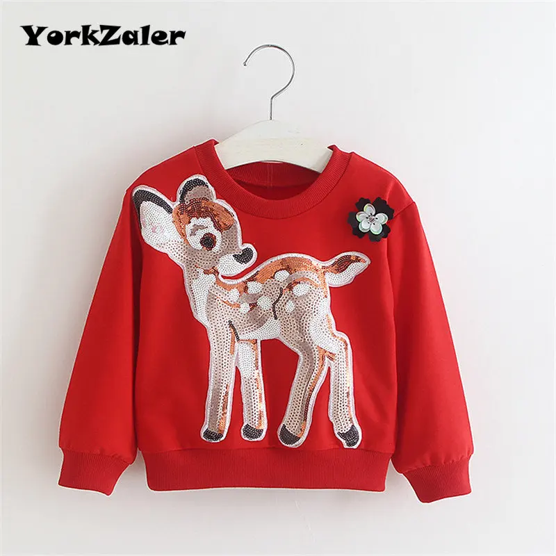 YorkZaler Kids Long Sleeve T-shirt Baby Girl Clothes Autumn Fashion Girls Sequin Deer Sweatshirt Pullover Tops Christmas Clothes