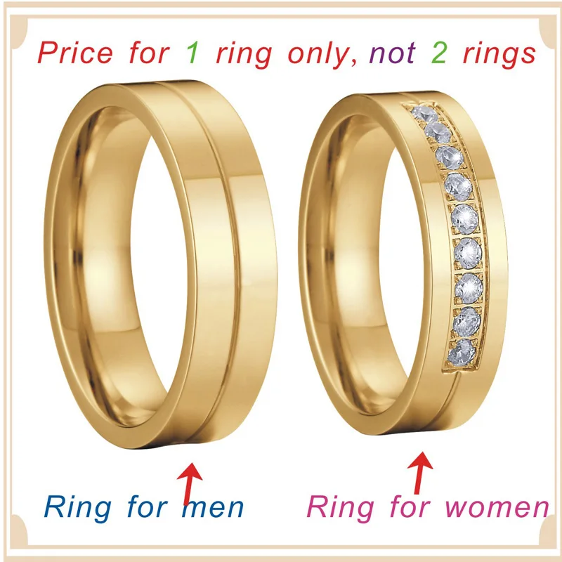 Polishing Gold Color cz Promise Wedding Band Rings pair set for couples Lovers Men's women's rings Alliance anel (4)
