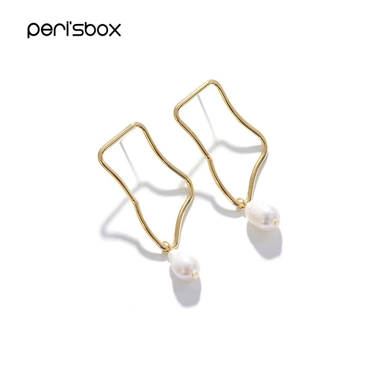 Peri'sBox новые волнистые серьги-кольца золотого цвета с жемчугом для женщин, асимметричная Геометрическая Серьга в виде кольца, минималистичные серьги