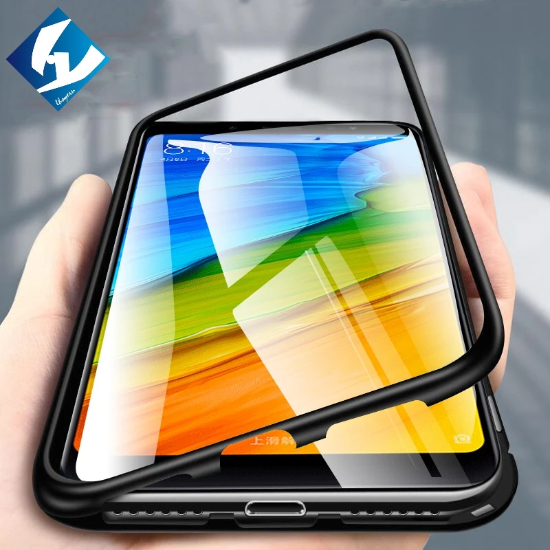 magnetic flip case for xiaomi redmi note 5 pro clear tempered glass back cover metal frame shockproof protective note5 |