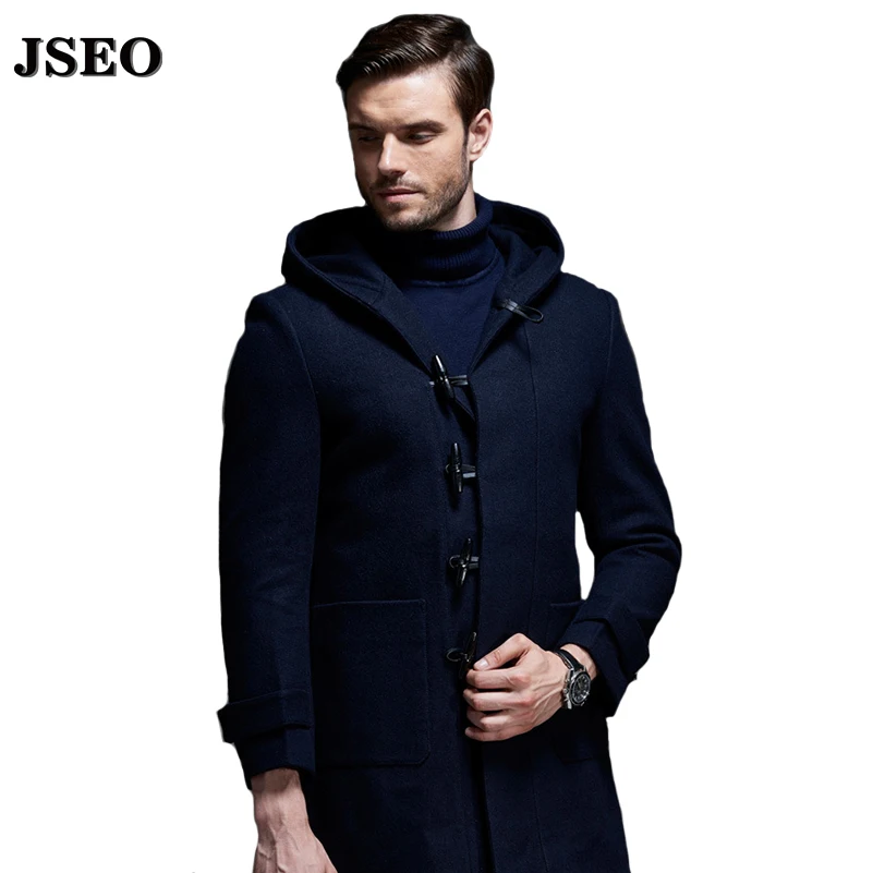 JSEO 2016 Gentleman Long Woolen Coat Slim Mens Wool Coat Winter Men