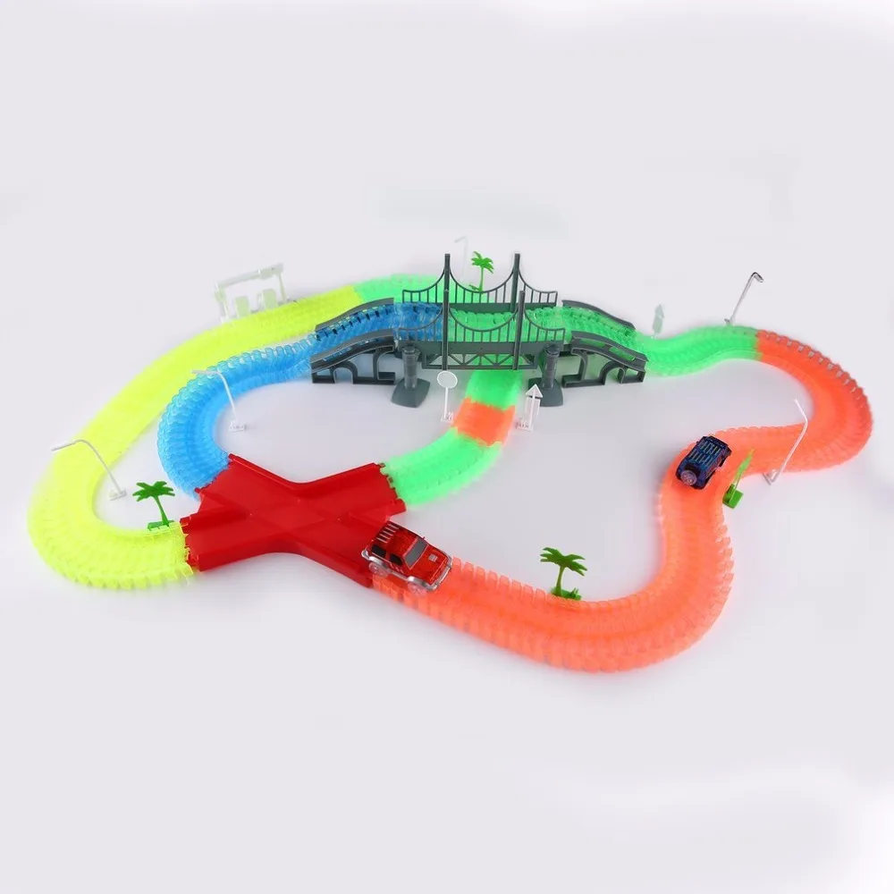 

360PCS Luminous Race Track Rail LED Flashing Light Car Toys Glow in the Dark Flexible Railway With 2 Mini Cars Kids Boy Toy Gift