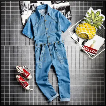 

2019 Europe and America hip hop hiphop trend denim jumpsuit male Korean version of men's retro tooling jumpsuit