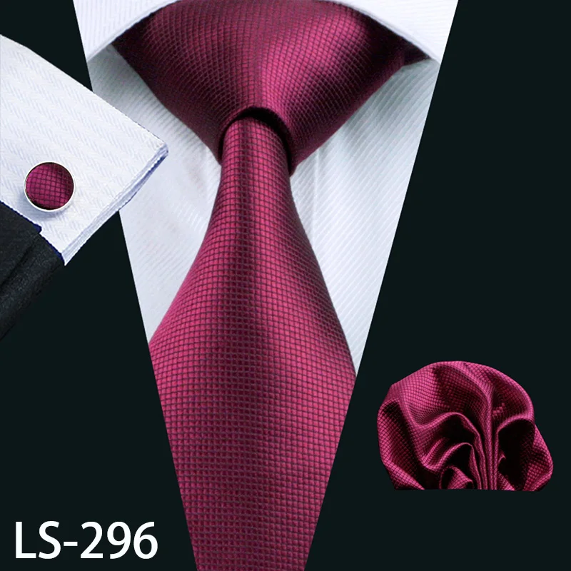 LS-704, мужской галстук, шелк, красный, в клетку, жаккардовый, тканый, свадебный галстук, Barry.Wang, Hanky, запонки, набор, галстук для мужчин, деловые, вечерние - Цвет: LS-296
