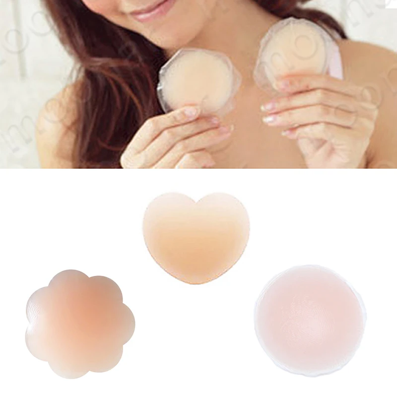 

1 Pair Round/Heart/Flower Shape Reusable Silicone Breast Nipple Pasties Pads Covers Bra Waterproof Self Adhesive Breast Petals