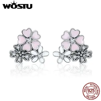 

WOSTU Hot Sale 925 Sterling Silver Poetic Cherry Blooms Flowers Stud Earrings for Women Fashion Original Silver Jewelry DXE400
