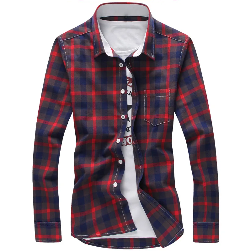 Mens Long Sleeve Plaid Checked Button Down Cotton Casual Shirts