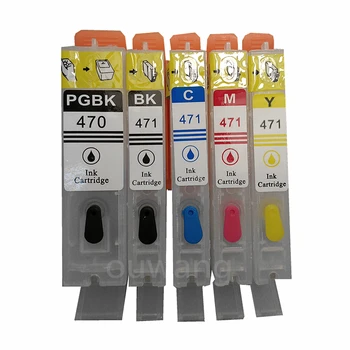 

5PCS PGI470 PGI-470 PGBK CLI-471 BK C M Y refillable ink cartridges For canon MG5740 MG6840 TS5040 TS6040 with auto reset chips