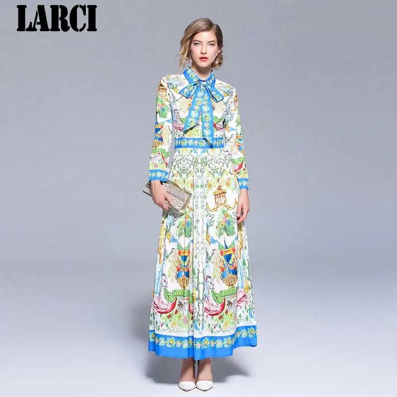 LARCI взлетно посадочной полосы платье макси новинка 2018 г. осенние модные Винтаж