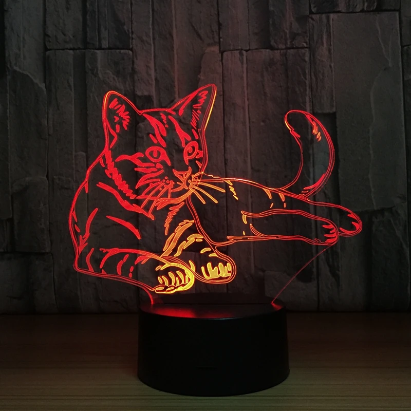 3D Cat Night Light Colorful Changeable Mood Lamp LED Visualization Illusion Table Lamp For Home Decorative As Kids Toy Gift (11)