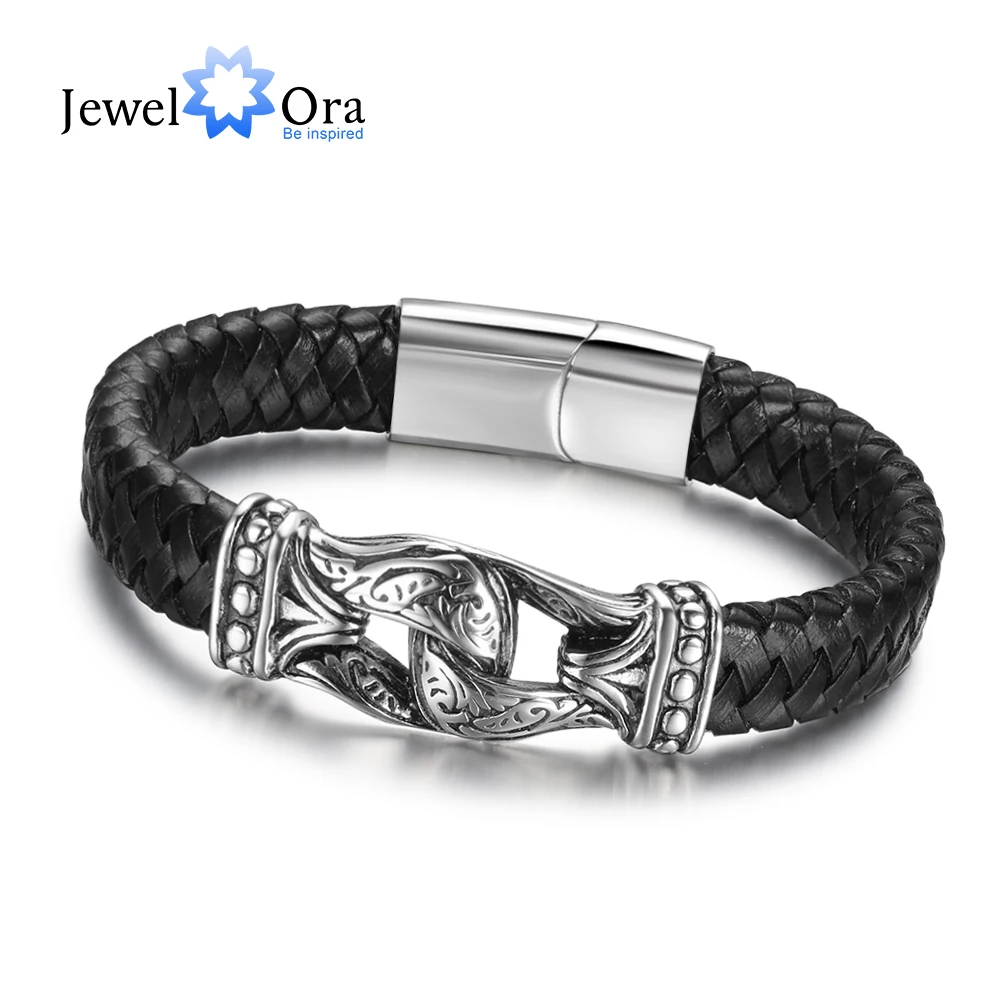 

Genuine Leather Bracelets For Men Jewelry Accessorise Stainless Steel Bracelets & Bangles (JewelOra BA101883)