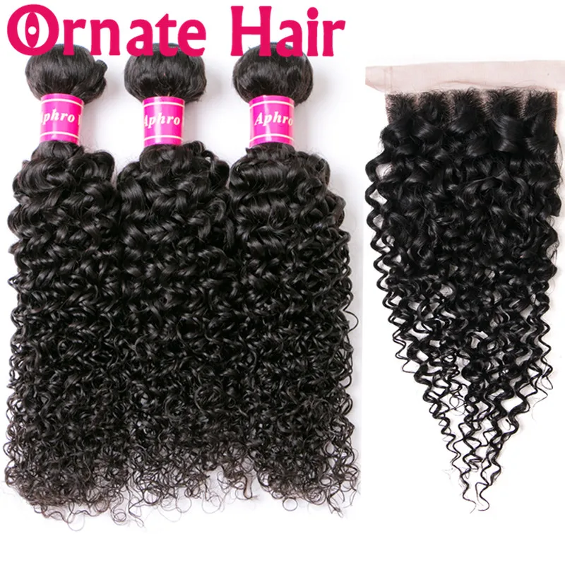 

Lace Closure With Bundles Peruvian Water Wave Human Hair Bundles With 4X4 Closure Double Weft Remy Hair Weave Extensions Natural