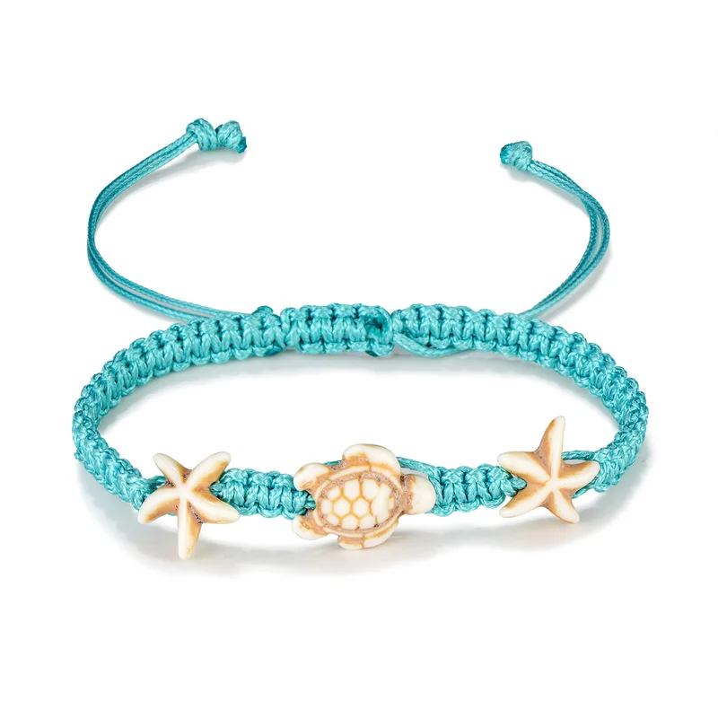 

New Fashion Hand Woven Starfish Turtle Anklets Korean Wax Line Rope Foot Chain Ankle Bracelets for Women Accessories